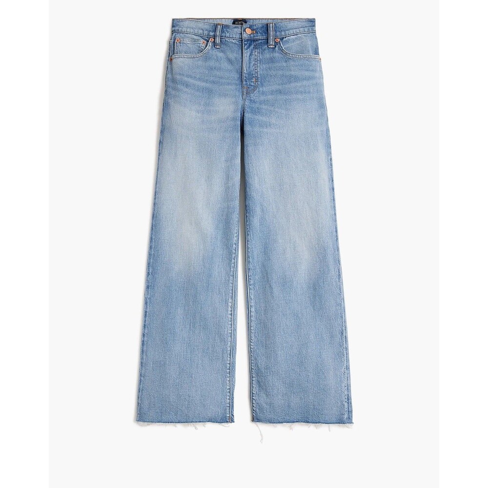 J.CREW Wide Leg Crop Jeans Women’s 27P Light Blue Denim Raw Hem High Rise